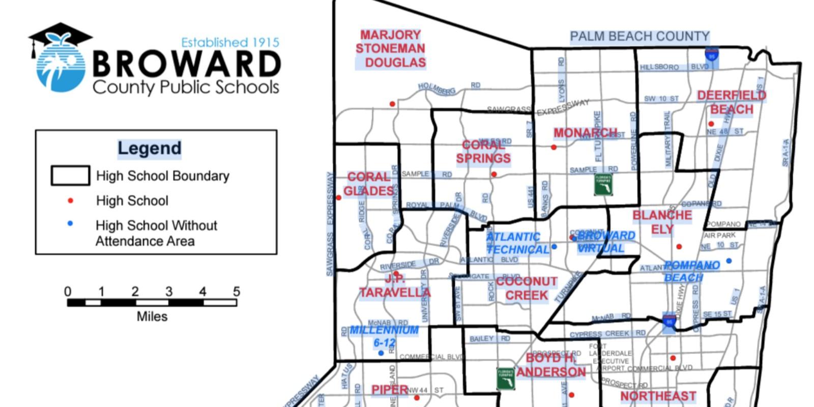 Como se distrubuyen los distritos escolares en Broward